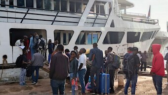 People board the first boat leaving Bukavu heading to Goma on Lake Kivu since the eastern Congo city was taken by M23 rebels Tuesday, Feb. 18, 2025.  Image- AP