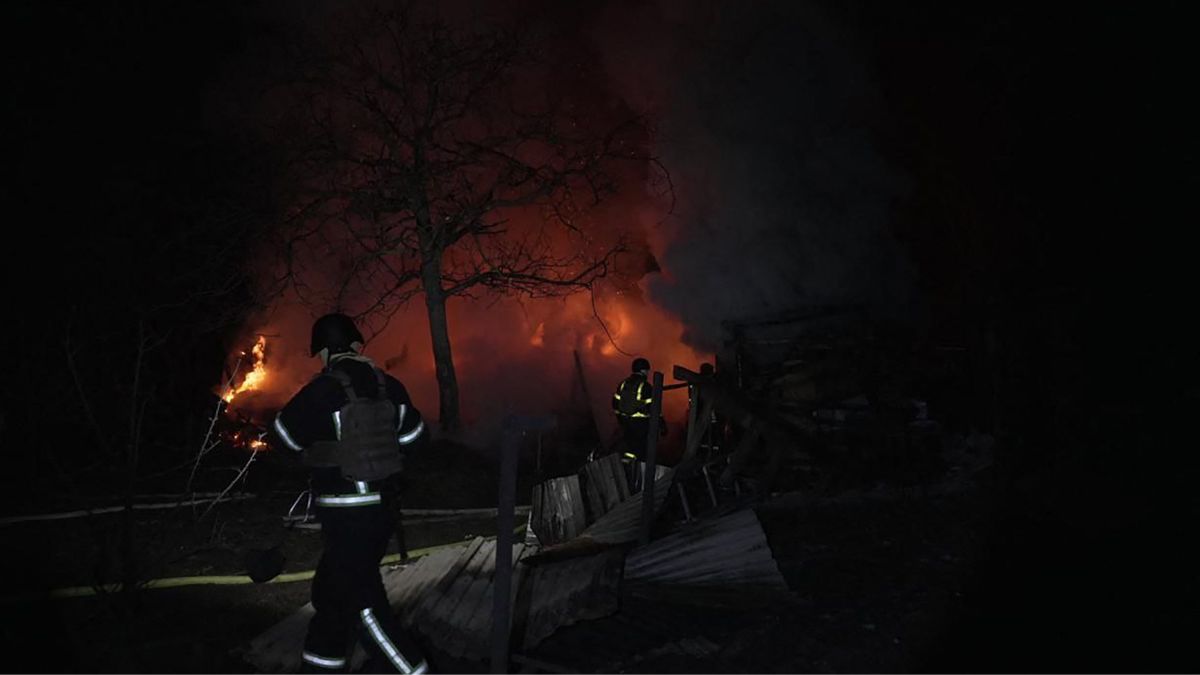 Firefighters working to extinguish a fire at the site following a massive drone attack, in Kyiv, amid the Russian invasion of Ukraine. Image- AFP Firefighters working to extinguish a fire at the site following a massive drone attack, in Kyiv, amid the Russian invasion of Ukraine. Image- AFP
