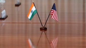 Flags of India and the United States. Representative