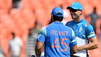 India captain Rohit Sharma and his England counterpart Jos Buttler seen sporting green armbands during the third ODI in Ahmedabad. Image credit: X/@englandcricket