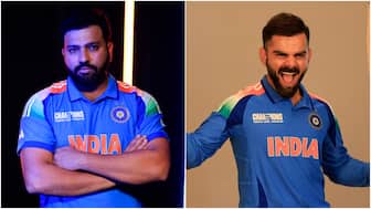 Captain Rohit Sharma and star batter Virat Kohli don the official jersey for the 2025 ICC Champions Trophy ahead of the start of the tournament. Image credit: X/BCCI