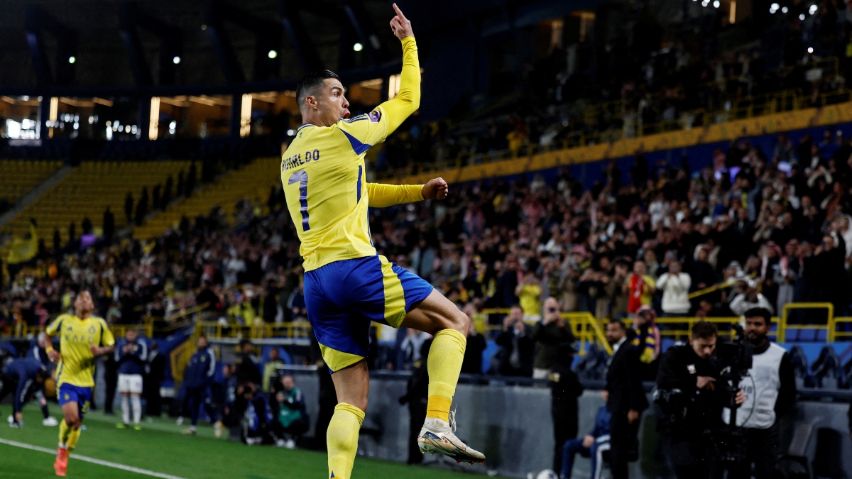 Cristiano Ronaldo celebrates scoring a goal for Al-Nassr in their AFC Champions League match against Al-Wasi on Monday. Reuters Cristiano Ronaldo celebrates scoring a goal for Al-Nassr in their AFC Champions League match against Al-Wasi on Monday. Reuters