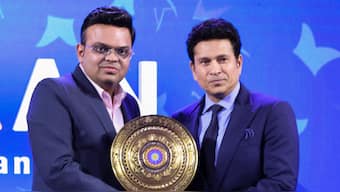 Batting legend Sachin Tendulkar receives the Colonel CK Nayudu Lifetime Achievement Award from ICC Chair Jay Shah at the BCCI Naman Awards in Mumbai on Saturday. PTI