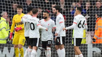 Mohamed Salah scored two goals as Liverpool defeated Bournemouth to go nine points clear at the top of the Premier League standings. AP 
