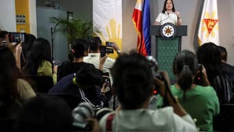 Philippine Vice President Sara Duterte delivers a statement following her impeachment by the lower house of the Congress, in her office at Mandaluyong City, Metro Manila, Philippines. File image/ Reuters