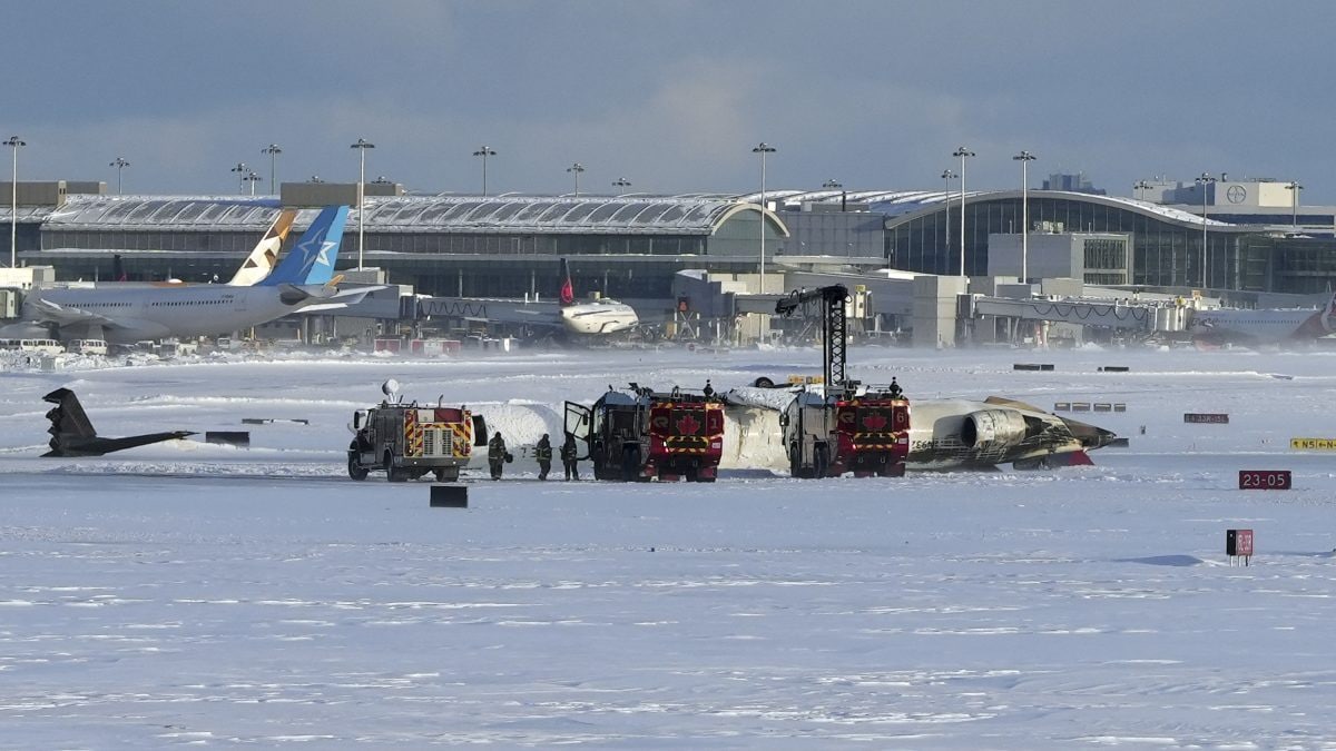 Delta Airlines plane lands on its roof at Toronto's Pearson Airport, 17 injured