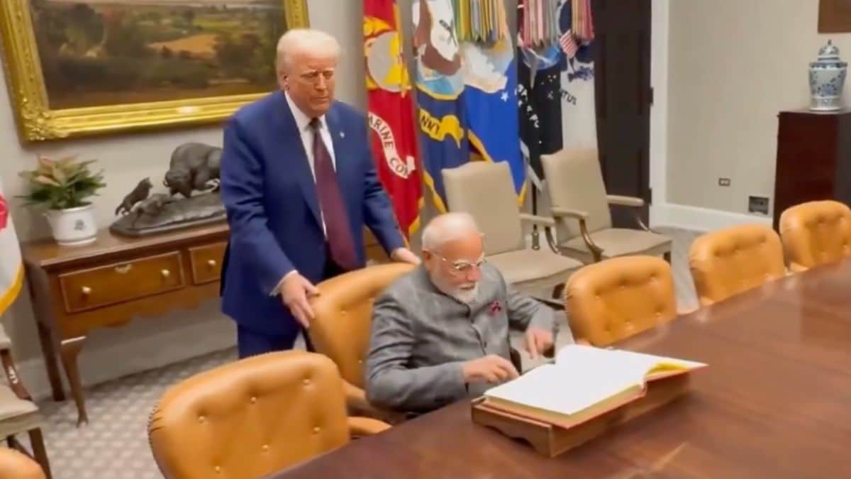 A warm hug, a book and a chair: Special gestures of President Trump for PM Modi, 3 moments