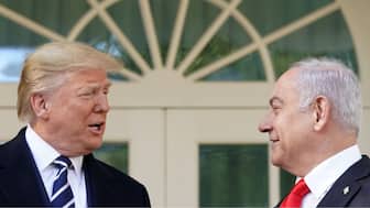 US President Donald Trump and Israeli Prime Minister Benjamin Netanyahu talk outside the Oval Office of the White House in Washington, US, January 27, 2020. File Image/Reuters