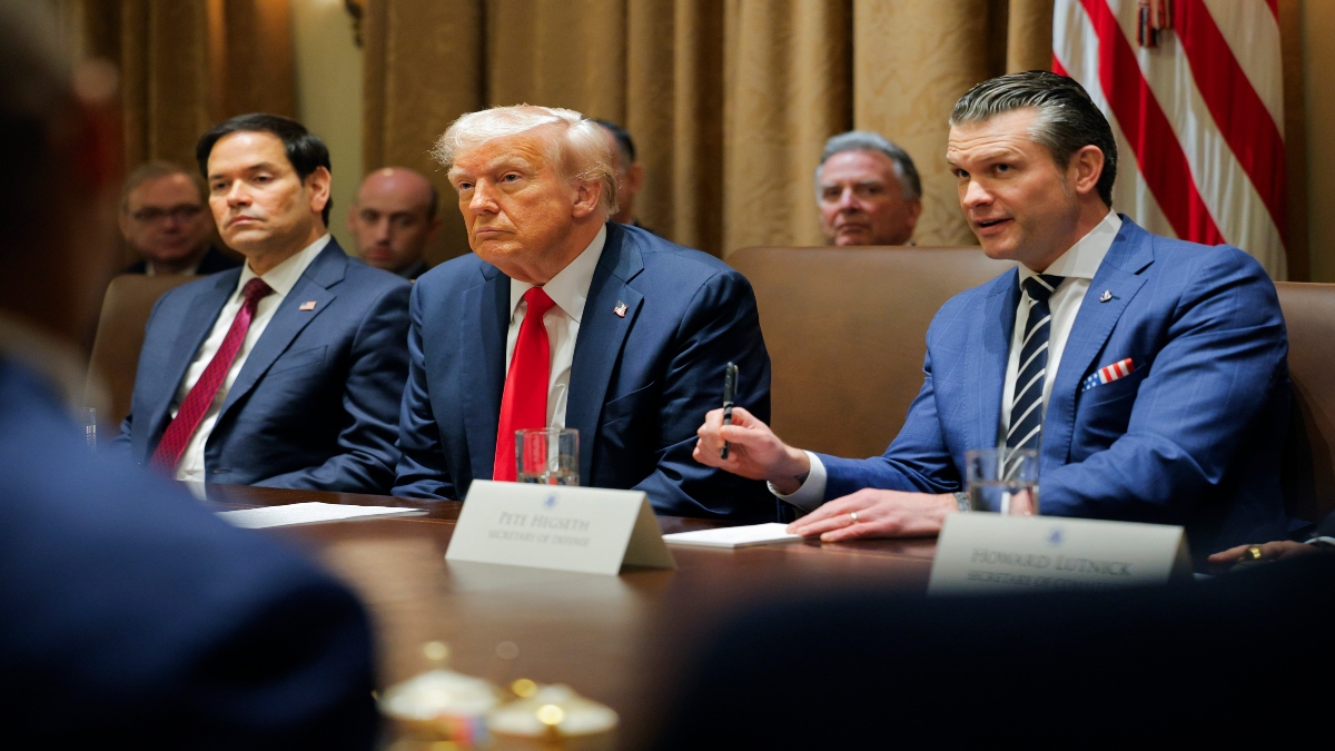 President Donald Trump during a Cabinet meeting at the White House in Washington as Secretary of State Marco Rubio and Defence Secretary Pete Hegseth listen on Wednesday. AP President Donald Trump during a Cabinet meeting at the White House in Washington as Secretary of State Marco Rubio and Defence Secretary Pete Hegseth listen on Wednesday. AP