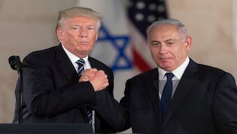 President Donald Trump and Israeli Prime Minister Benjamin Netanyahu shake hands at The Israel Museum in Jerusalem on May 23, 2017. AP File