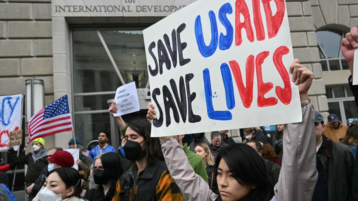 People protest outside of the headquarters for United States Agency for International Development (USAID), before Congressional Democrats hold news conference in Washington, DC. AFP People protest outside of the headquarters for United States Agency for International Development (USAID), before Congressional Democrats hold news conference in Washington, DC. AFP