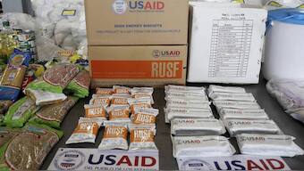 USAID humanitarian aid destined for Venezuela is displayed for the media at a warehouse next to the Tienditas International Bridge on the outskirts of Cucuta, Colombia. File image/ AP