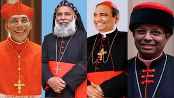 From left - Cardinal Filipe Neri Ferrao, Cardinal Cleemis Baselios, Cardinal Anthony Poola, and Cardinal George Jacob Koovakad. Image Courtesy: Diocesan Family Service Centre Goa/Malankaratvm/Archdiocese of Hyderabad/National Catholic Register