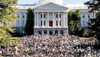 This movement is also referred to as “50 states, 50 protests, one day.” AP
