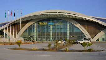 This January 10, 2025, photo provided by Pakistan Airports Authority on Friday, February 21, 2025, shows security forces officials outside the newly constructed Gwadar airport, in Pakistan. AP