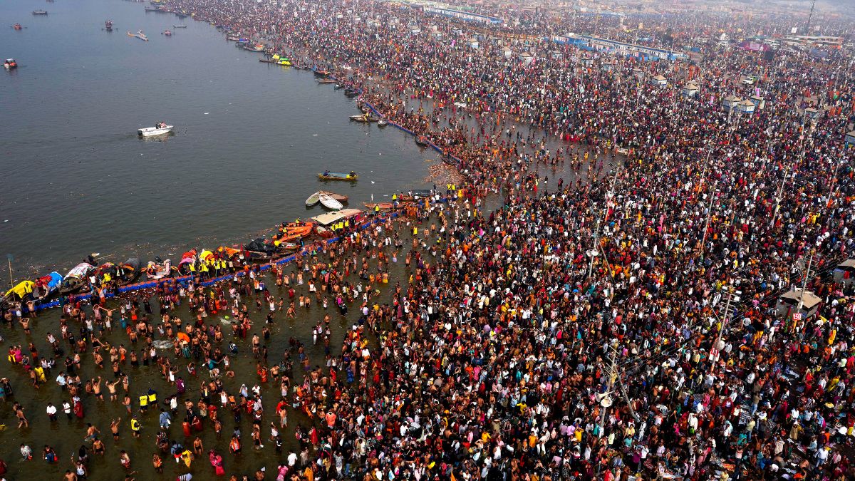 Hindu devotees take ritualistic dips at the confluence of the rivers Ganges, Yamuna and mythical Saraswati on Shivaratri, the final day of Maha Kumbh festival, in Prayagraj, Uttar Pradesh, February 26. AP Hindu devotees take ritualistic dips at the confluence of the rivers Ganges, Yamuna and mythical Saraswati on Shivaratri, the final day of Maha Kumbh festival, in Prayagraj, Uttar Pradesh, February 26. AP