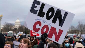 A rally against Elon Musk in Washington. AP/File Photo
