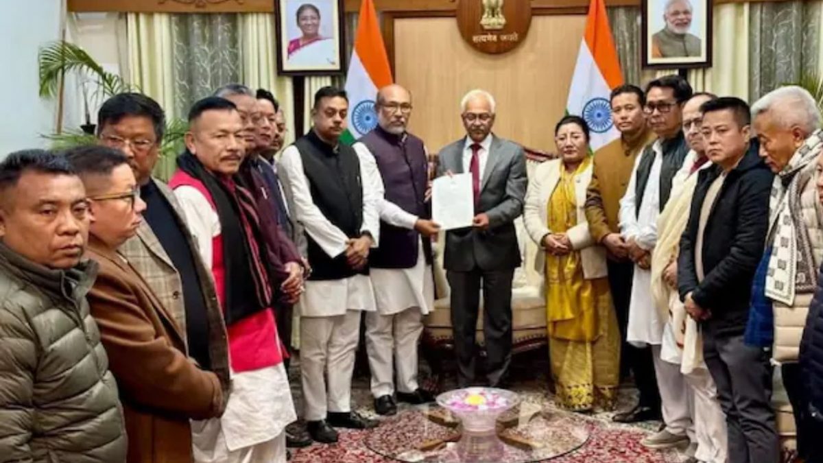 Manipur CM N Biren Singh handed over his resignation to Manipur Governor Ajay Bhalla. (Source: News 18) Manipur CM N Biren Singh handed over his resignation to Manipur Governor Ajay Bhalla. (Source: News 18)