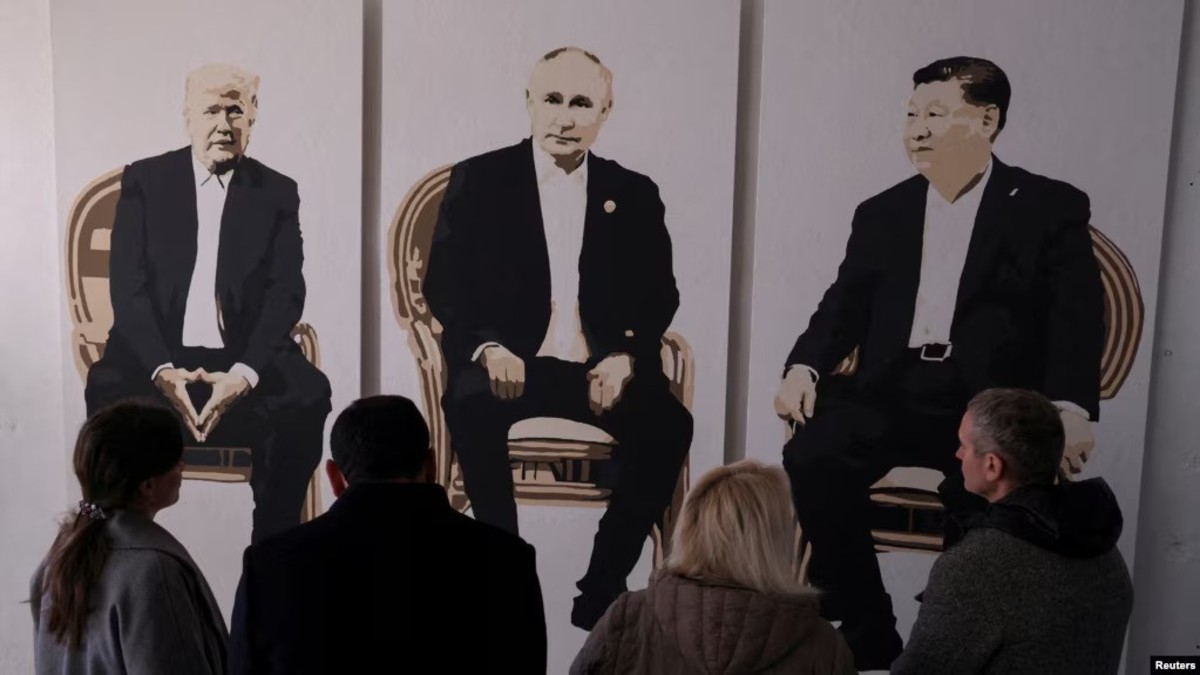 An artwork depicting US President Donald Trump, Russian President Vladimir Putin and Chinese President Xi Jinping at an exhibition called 'Yalta 2.0' at an art gallery in Livadia park in Yalta, Crimea, Februry 8, 2025. Image: REUTERS An artwork depicting US President Donald Trump, Russian President Vladimir Putin and Chinese President Xi Jinping at an exhibition called 'Yalta 2.0' at an art gallery in Livadia park in Yalta, Crimea, Februry 8, 2025. Image: REUTERS