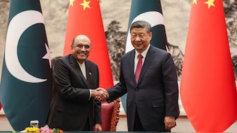 Chinese President Xi Jinping, right, shakes hands with Pakistani President Asif Ali Zardari at the Great Hall of the People in Beijing, China on February 5, 2025. AP
