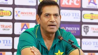 Pakistan head coach Aaqib Javed at a press-conference. Image: AFP