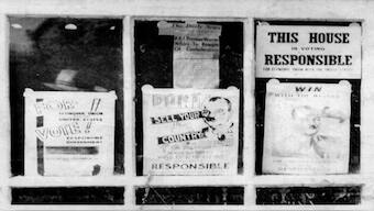 Anti-confederate posters were often patriotically displayed in the windows of many Newfoundland homes and businesses. Image Source: The Rooms Provincial Archives