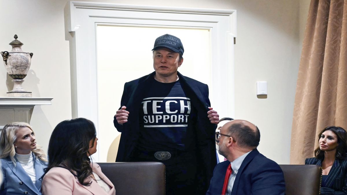 Elon Musk speaks as President Donald Trump holds his first Cabinet meeting at the White House in Washington. AP Elon Musk speaks as President Donald Trump holds his first Cabinet meeting at the White House in Washington. AP