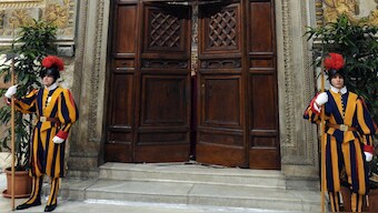 The doors of the Sistine Chapel being closed at the start of a papal election. File image/AFP