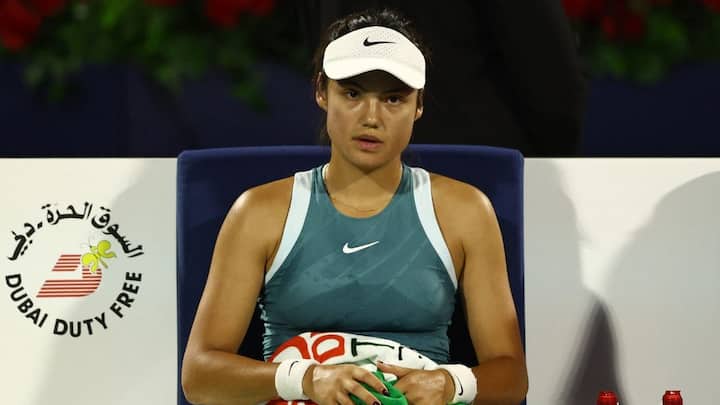 Emma Raducanu breaks down in tears during her Dubai Tennis Championships match against Karolina Muchova