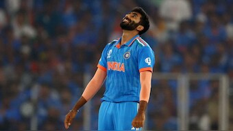 Jasprit Bumrah reacts during the 2023 ODI World Cup. Image: Reuters