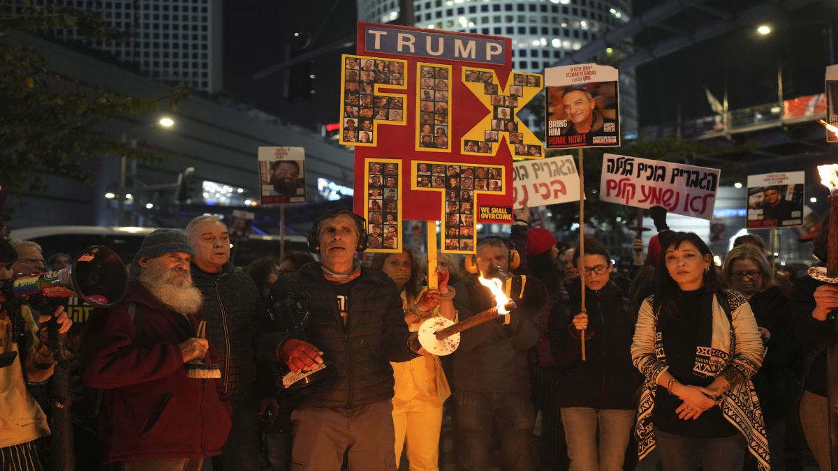 Relatives of hostages, held by Hamas in the Gaza Strip, protest outside of Israel's Ministry of Defence in Tel Aviv, Israel, after the militant group announced it would delay hostage releases in the Gaza Strip after accusing Israel of violating a fragile ceasefire. AP Relatives of hostages, held by Hamas in the Gaza Strip, protest outside of Israel's Ministry of Defence in Tel Aviv, Israel, after the militant group announced it would delay hostage releases in the Gaza Strip after accusing Israel of violating a fragile ceasefire. AP