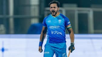 Indian captain Harmanpreet Singh during the match against England. Image: Hockey India