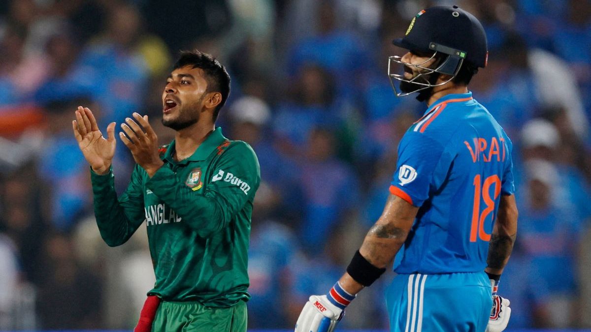Virat Kohli and Mehidy Hasan during the 2023 ODI World Cup. Image: Reuters Virat Kohli and Mehidy Hasan during the 2023 ODI World Cup. Image: Reuters