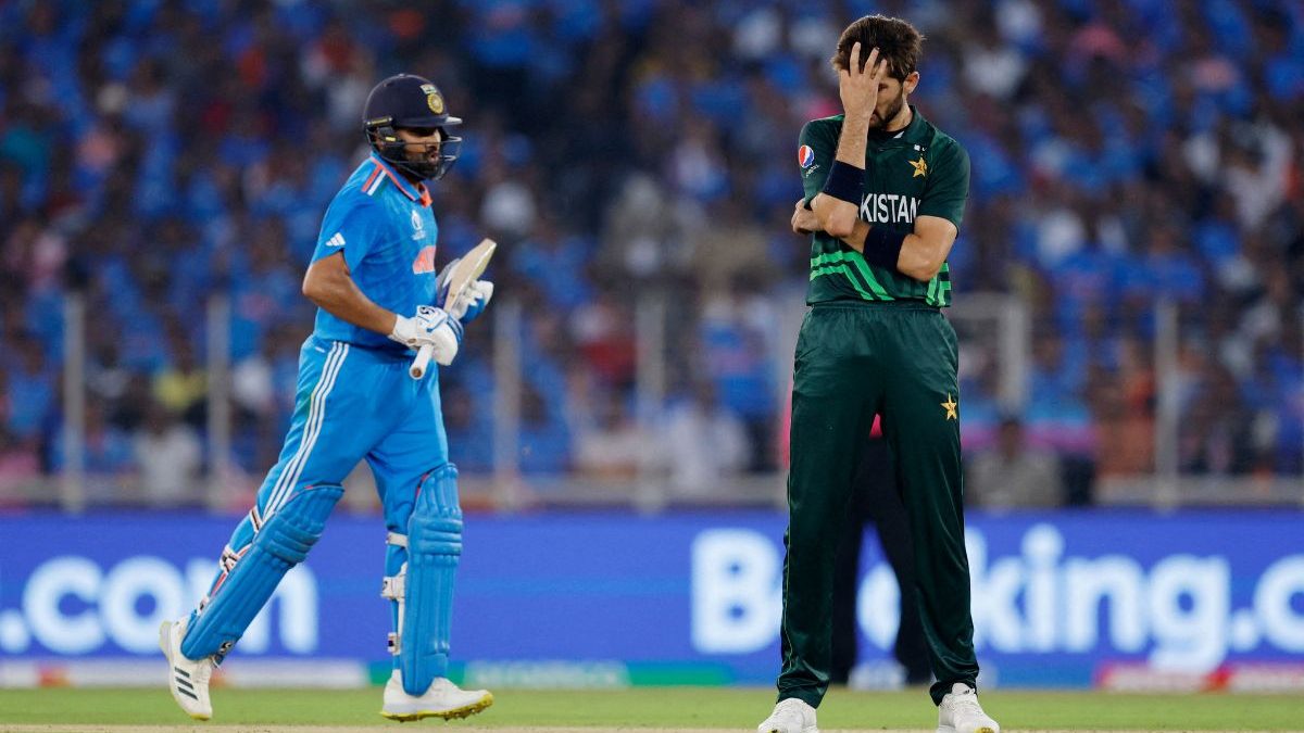 Pakistan's Shaheen Afridi reacts as India's Rohit Sharma takes a run during the 2023 ODI World Cup. Image: Reuters Pakistan's Shaheen Afridi reacts as India's Rohit Sharma takes a run during the 2023 ODI World Cup. Image: Reuters