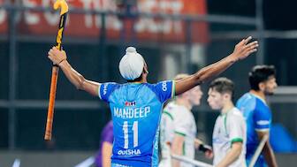 Mandeep Singh celebrates after scoring a goal against Ireland. Image: Hockey India 