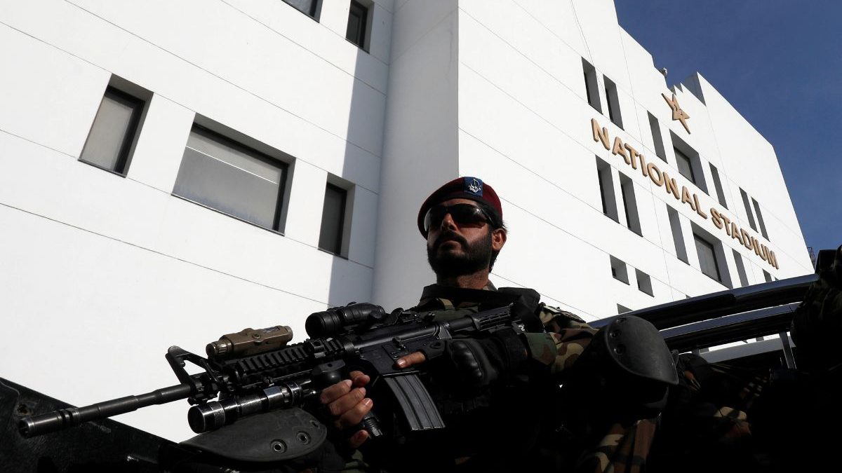 A soldier from Special Security Unit guards the National Stadium in Karachi. Image: Reuters A soldier from Special Security Unit guards the National Stadium in Karachi. Image: Reuters
