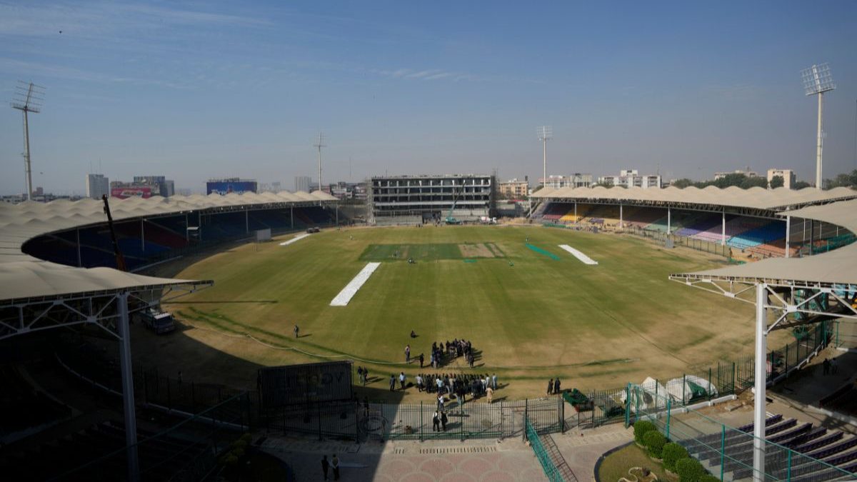 A view of Karachi's National Stadium getting ready for Champions Trophy. Image: AP A view of Karachi's National Stadium getting ready for Champions Trophy. Image: AP