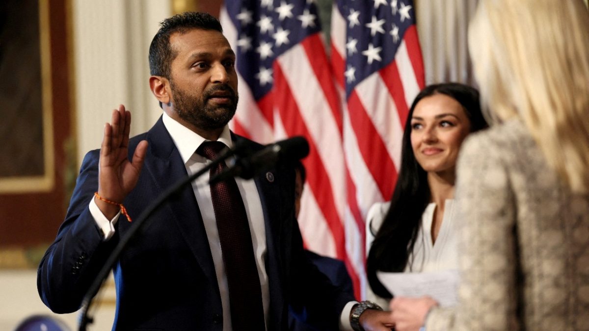 WATCH | Kash Patel sworn in as FBI director, takes oath on Bhagavad Gita. Image: Reuters WATCH | Kash Patel sworn in as FBI director, takes oath on Bhagavad Gita. Image: Reuters