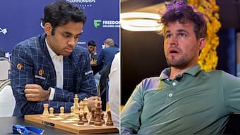 Arjun Erigaisi (left) and Magnus Carlsen (right). Image: Chessbase/Reuters 
