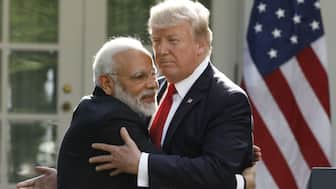 Prime Minister Narendra Modi hugs US President Donald Trump as they give joint statements in the Rose Garden of the White House in Washington, US, on June 26, 2017. The two leaders share a good rapport and PM is visiting Washington for his first bilateral with Trump, weeks into his second term. File photo/Reuters