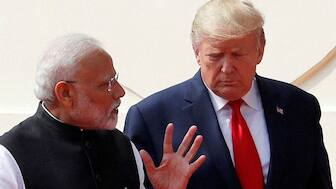 US President Donald Trump and Prime Minister Narendra Modi talk after bilateral talks at Hyderabad House in New Delhi, on February 25, 2020. File photo/Reuters