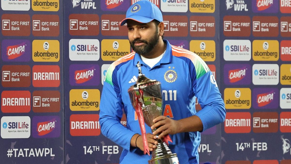 Indian skipper Rohit Sharma holds the trophy after a 3-0 series sweep against England. Image: Reuters Indian skipper Rohit Sharma holds the trophy after a 3-0 series sweep against England. Image: Reuters