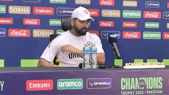 Rohit Sharma at a press-conference during CT 2025. Image: X/@Sahil_Malhotra1