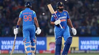 Rohit Sharma and Shreyas Iyer during the second ODI against England. Image: Reuters