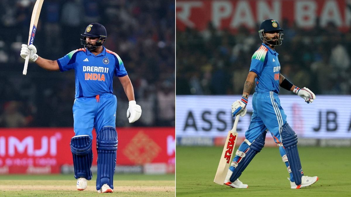 Rohit (left) celebrates his ton. Kohli (right) walks back after getting out cheaply. Image: Reuters Rohit (left) celebrates his ton. Kohli (right) walks back after getting out cheaply. Image: Reuters