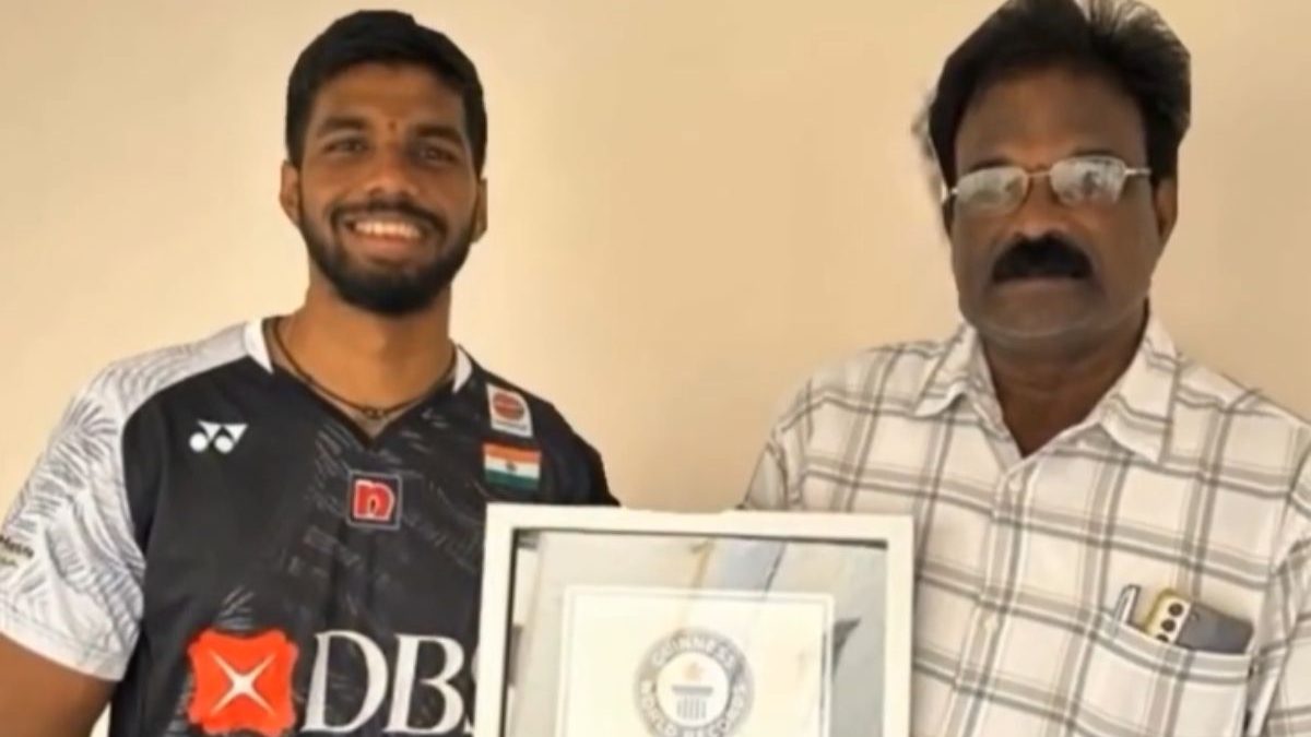 Satwik and his father pose with the Guinness Book of World Records title. Image: Satwik/Instagram Satwik and his father pose with the Guinness Book of World Records title. Image: Satwik/Instagram