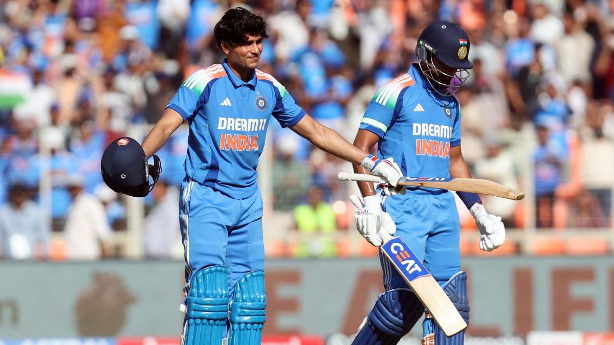 Shubman Gill celebrates after a scoring a century in the third ODI against England. Image: Reuters Shubman Gill celebrates after a scoring a century in the third ODI against England. Image: Reuters
