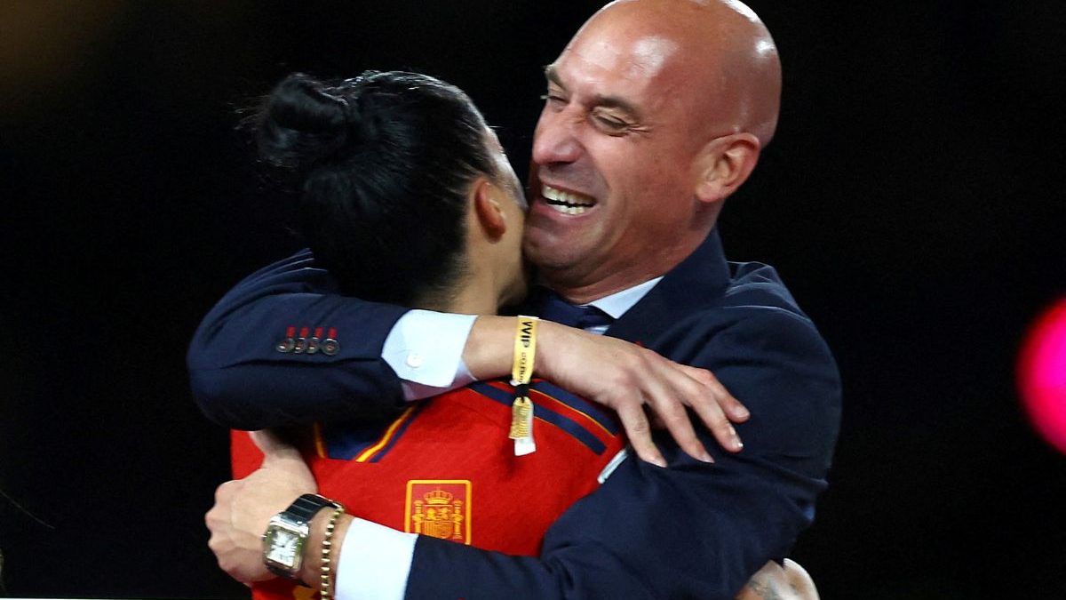 Jennifer Hermoso celebrates with Luis Rubiales after the FIFA World Cup match. Image: Reuters Jennifer Hermoso celebrates with Luis Rubiales after the FIFA World Cup match. Image: Reuters