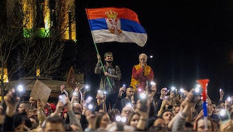 Supporters welcome students from across Serbia as they converge in the capital Belgrade for mass protests over the fatal November 2024 Novi Sad railway station roof collapse, in Belgrade, Serbia. Reuters