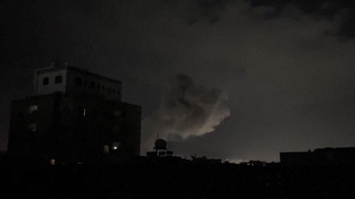 This grab from AFPTV footage shows smoke plumes rising following bombardment on Yemen's Huthi-controlled capital Sanaa on March 15, 2025. AFP This grab from AFPTV footage shows smoke plumes rising following bombardment on Yemen's Huthi-controlled capital Sanaa on March 15, 2025. AFP